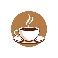 Obraz premium A steaming cup of coffee on a saucer against a brown circle