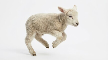 Obraz premium Cute white lamb running free.