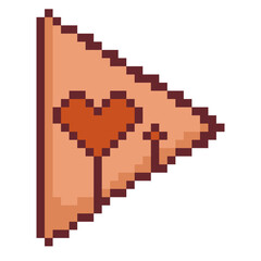 Obraz premium Orange play button with heart icon pixel art for video media