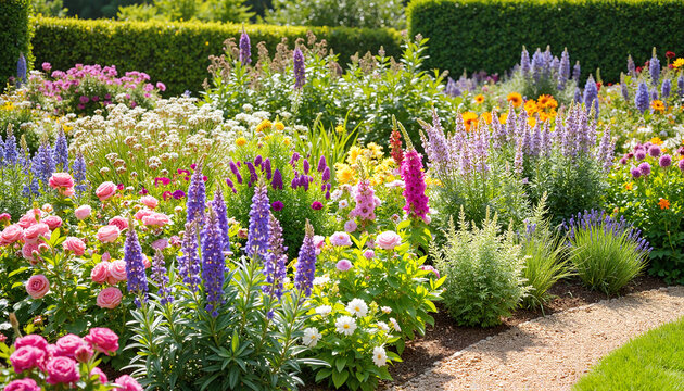 English garden featuring lush flower beds 