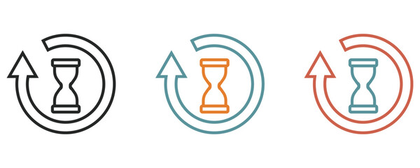 Hourglass refresh icons, hourglass icon surrounded by a circular arrow isolated on white background.