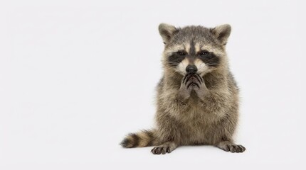 Fototapeta premium Cute raccoon sitting alone outside.