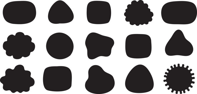 Collection of diverse black solid shapes with irregular and organic forms abstract