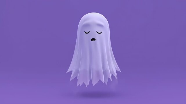 Cute Cartoon Ghost Floating on Purple Background