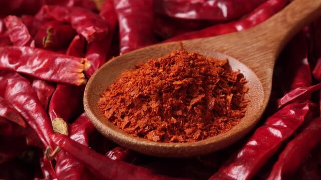 Chili powder in a wooden spoon