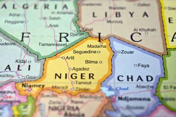 Obraz premium Séguédine Niger on World Map with Blurred Background – Geography Location Concept