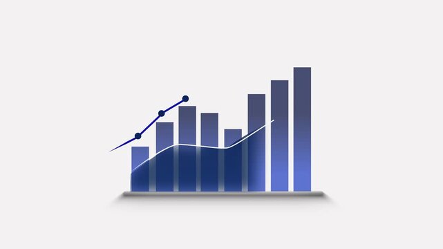 Bar chart animation with varying heights on gradient background design. Bar chart data visualization concept for analytics visuals. Bar chart infographic motion background loop.