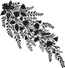 Fototapeta premium Floral bouquet branch silhouette vector illustration line art corner element for graphics