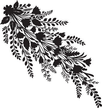 Floral bouquet branch silhouette vector illustration line art corner element for graphics