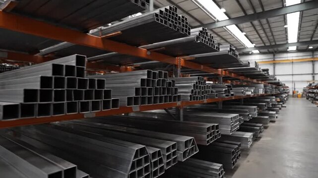 Warehouse stock metal profiles.