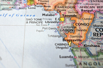 Fototapeta premium Port Gentil Gabon Close Up Macro World Map Bokeh Background Geographic Image