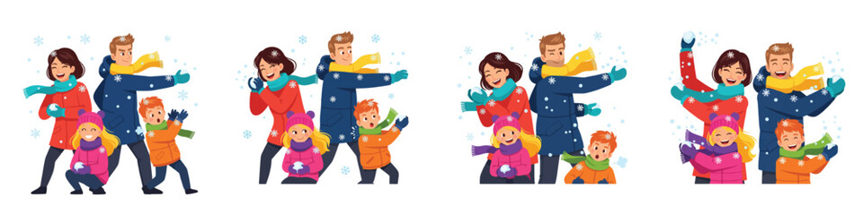 Naklejka premium Family enjoying winter snow fun together
