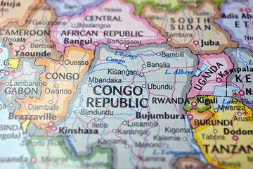 Naklejka premium Kisangani Congo Close Up Macro World Map Bokeh Background Geographic Image