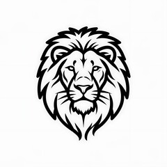 Obraz premium A stark, minimalist illustration of a lion's head, rendered in bold black lines against a clean white backdrop. The detailed mane and facial features are emphasized