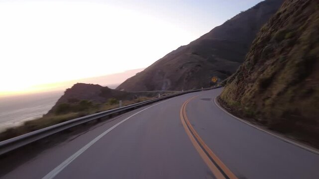 Big Sur Pacific Coast Highway Southbound 7 Ragged Point Dusk 05 Rear View MultiCam Driving Plate California USA