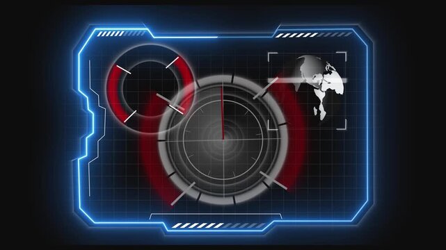 Surveillance system animation targeting global location precision tech. Surveillance system security concept for monitoring visuals. Surveillance system motion background.