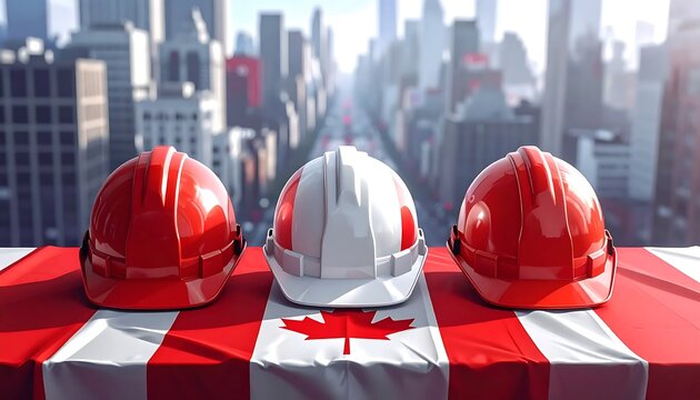 Hard hats on Canadian flag