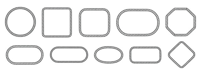 Rope frames, versatile collection of geometric border shapes such as round, oval, and square, isolated vector elements on white background © Oscar N. Erwin