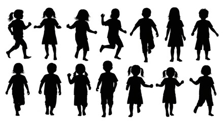 Children Silhouettes Playing Together.