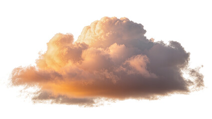 Dramatic cumulus cloud formation with warm golden and soft grey hues, isolated PNG on transparent background, perfect for weather and sky compositions © Vasilis