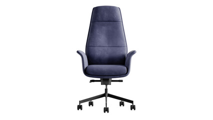 Fototapeta premium Modern office armchair in blue leather. Isolated front view on transparent PNG background. 