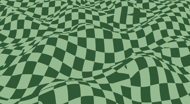 Green Checkered Pattern Waves, Abstract Background, Digital Art