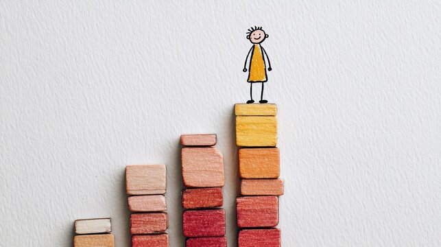 Data Analysis: A Cute Minimalist Stick Figure Standing in Front of a Large, Colorful Bar Chart Showing Growth Trends