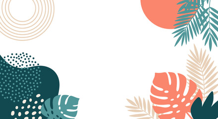 Obraz premium Abstract Tropical Leaves and Shapes, Minimalist Boho Background with Copy Space