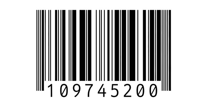 Black and white barcode with numbers for product identification and scanning
