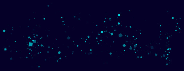 Obraz premium a dark blue background with many small squares of different sizes scattered across it. the squares are various shades of blue and appear to be floating in space.