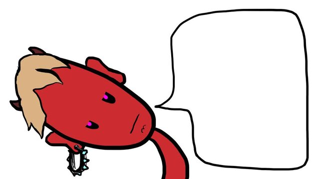A demon boy or humanity person with horns and a spiked ring in his ear bowed his head and said or told something.