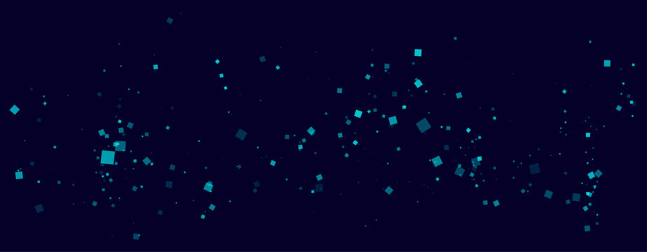 a dark blue background with many small squares of different sizes scattered across it. the squares are various shades of blue and appear to be floating in space.