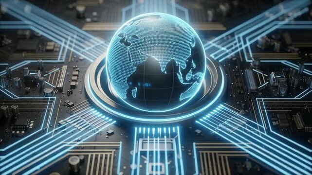 Digital globe with glowing circuitry network connection technology concept