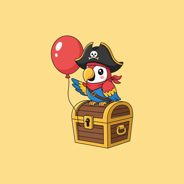 Colorful Parrot Wearing Pirate Hat.