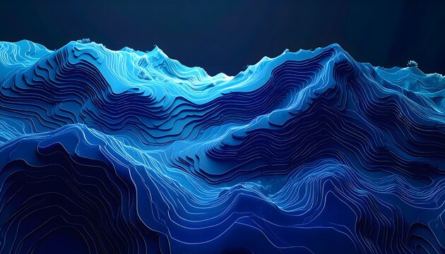 Abstract Blue Topographic Map Waves Landscape