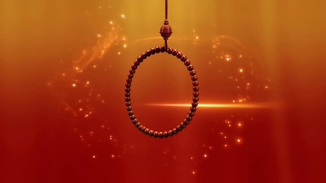 Elegant Hanuman Worship Festival Banner with Beaded Garland and Spiritual Background for Religious Celebrations