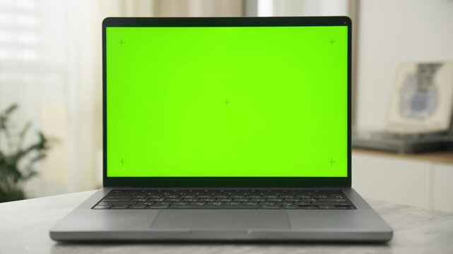 Laptop green screen mockup with dolly zoom