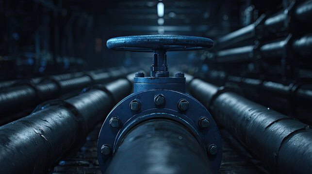 Large industrial pipeline with valve wheel