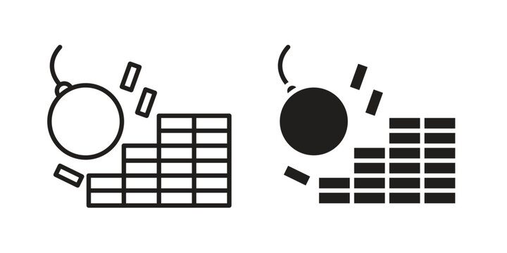 Demolition icon line drawing. Minimalist style icons