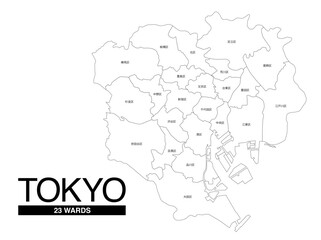 Obraz premium 東京都23区白地図 区名入