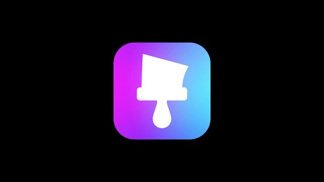 A purple and blue gradient square serves as a backdrop for a white paint roller icon that is dripping blue paint to represent theme or design tools