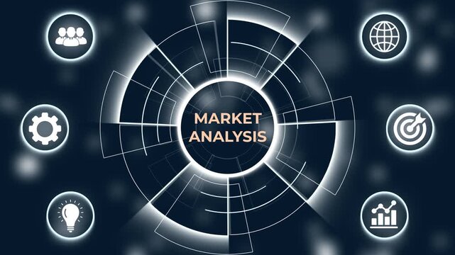 Market analysis concept with surrounding icons research