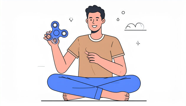 Autistic Teen Using Fidget Spinner &ndash; Coloring Page Illustration for Focus and Anxiety