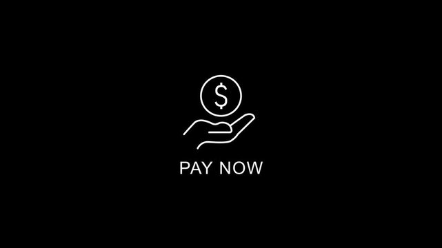 Pay now button animated hand holding dollar sign payment symbol on black background payment dollar sign