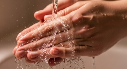 Fototapeta premium Clean Hands Under Running Water in a Contemporary Bathroom Setting