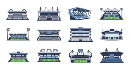 Collection of Stadium Illustrations - Diverse Architectural Designs for Sports Venues. © Ikik