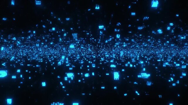 Falling Digital Pixel Rain Abstract Cyber Data Stream Technology Background