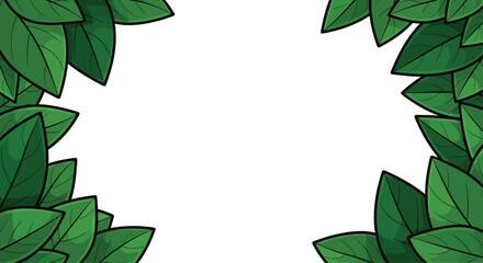 Fototapeta premium Two corners feature dark green tropical leaves framing a central white area perfect for product placement or text insertion.