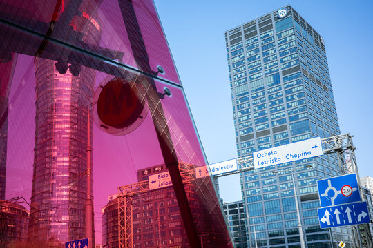 Warsaw, Poland - March 14, 2026: Modern urban architecture at Daszynskiego Roundabout in Warsaw. 