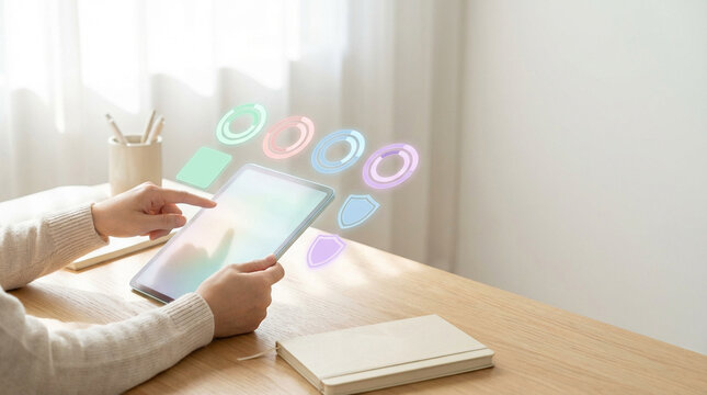 タブレットで進める理解度チェックと学習ステータス管理のビジュアル